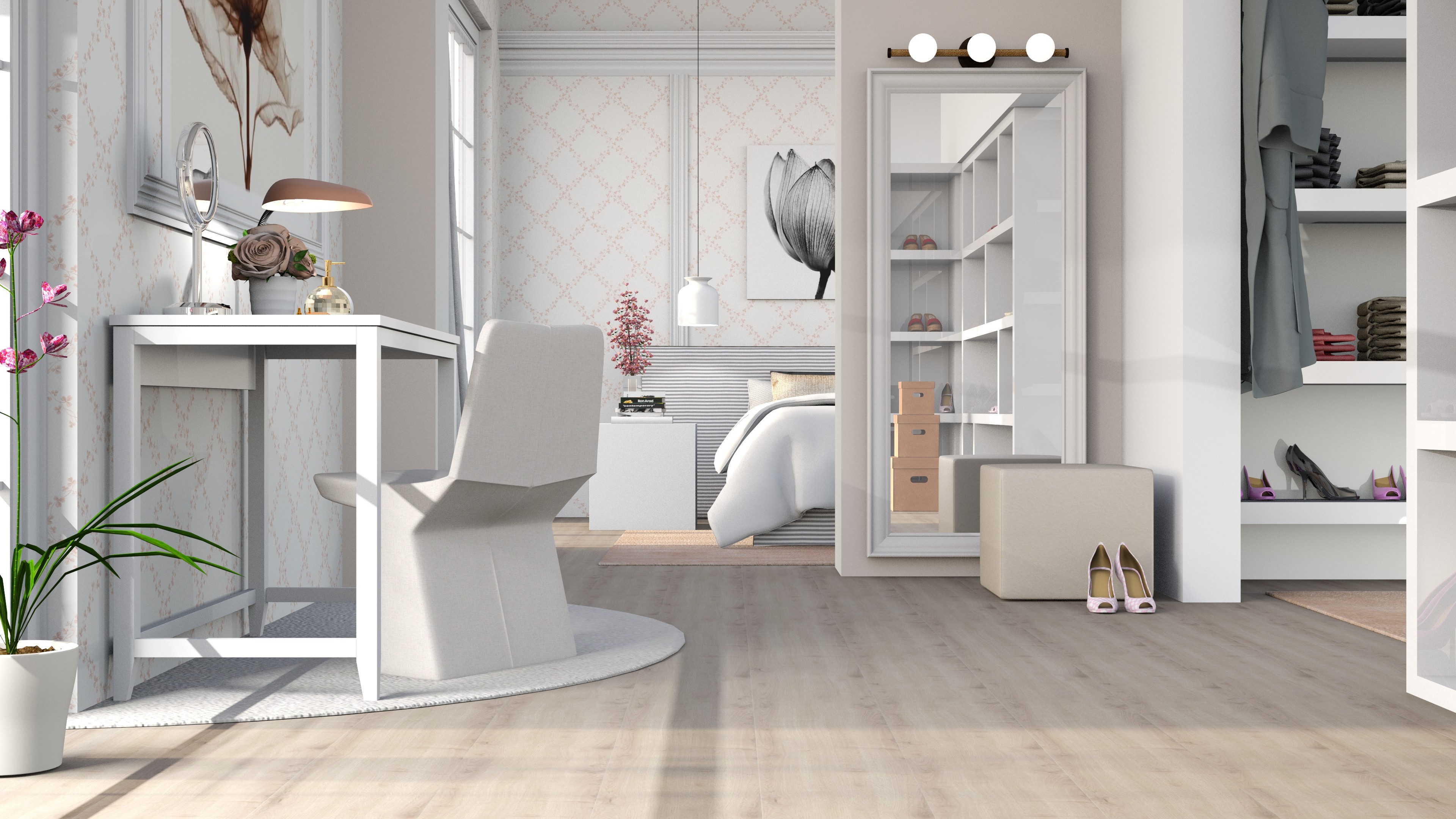 walk in closet and bedroom