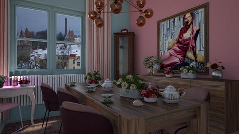 pink dining design - by Iren Csicsai