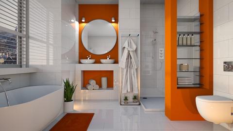 orange white bathroom - by Senia N